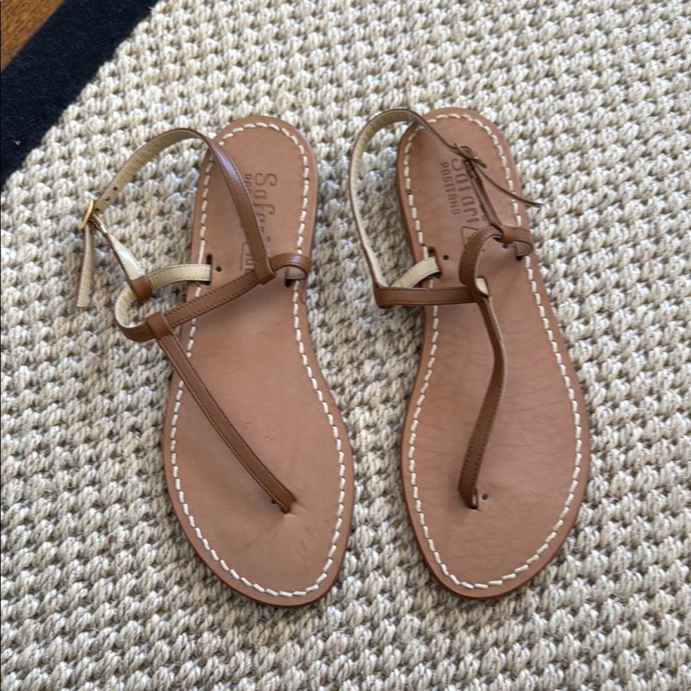 Handmade in Positano Italy Sz 37 Stylish Brown Leather Sandals